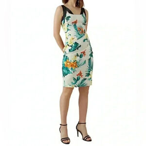 Karen Millan Strappy Tropical Floral Sheath Dress In Cream